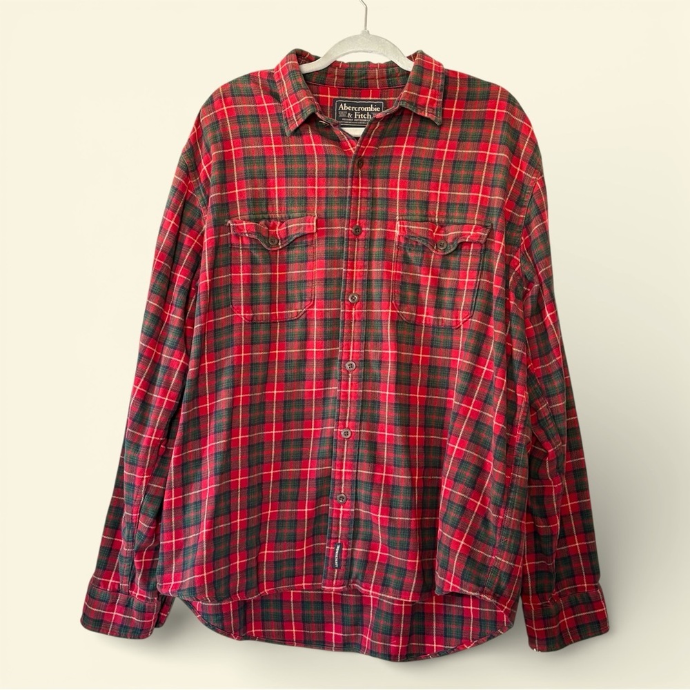 Vintage Abercrombie & Fitch Flannel Shirt XL Mens Red Green Plaid Button Relaxed